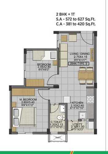 2 BHK 572 - 627 sqft