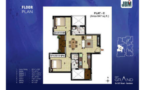 2 BHK 947 Sqft Flat C