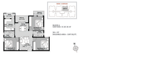 3BHK - Block A - 1F, 2F, 3F, 4F