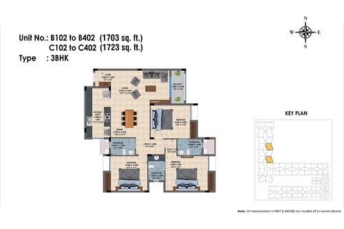 B102 to B402, C102 to C402(3BHK)