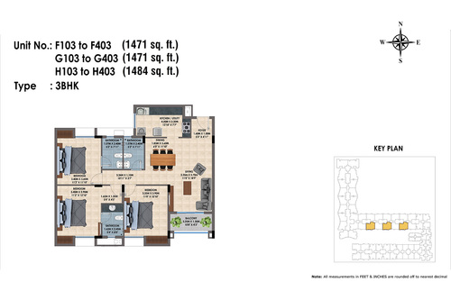 F,G,H 103 to 403(3BHK)