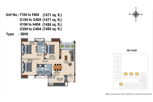 F,G,H 104 to 404 & O 204 to 404(3BHK)