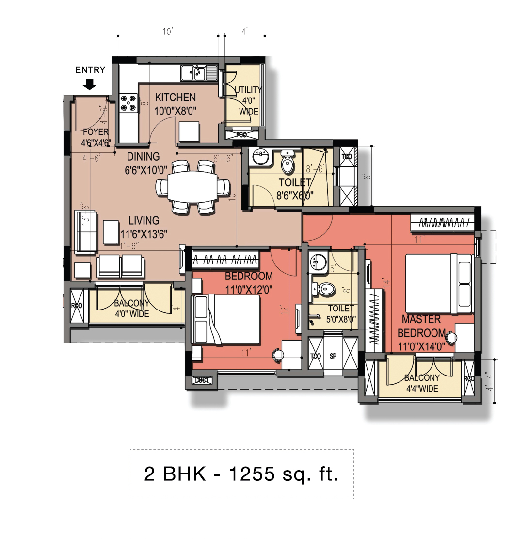1243 to 1255 sq.ft