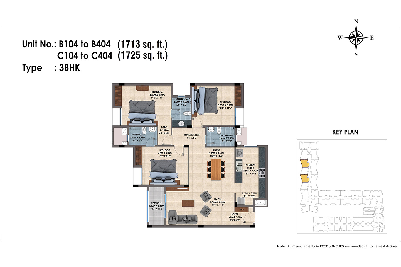 B104 to B404, C103 to C403(3BHK)