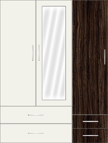 3 Door Wardrobe Design with mirror and external drawers| White Metal