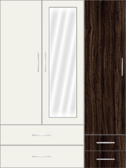 3 Door Wardrobe Design with mirror and external drawers| White Metal - Design 2