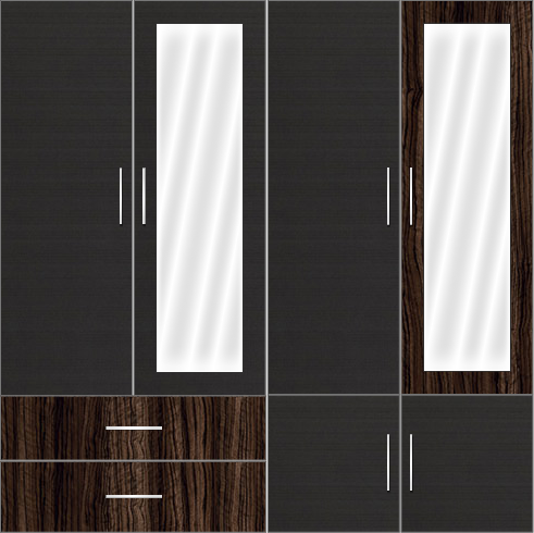 4 Door Wardrobe Design with external drawers and mirrors - Celtic Ebony