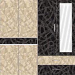 4 Door Wardrobe Design with external drawers and mirrors | Corn Yellow and Trellis Elegant - Design 2