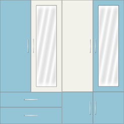 4 door wardrobe with external drawers and mirrors| Sky Blue and White Metal - Design 1