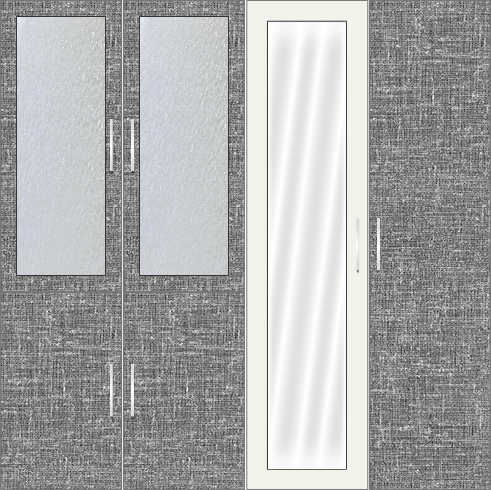 4 Door Wardrobe Design with frosted glass and mirrors| City Scape Cambric and White Metal