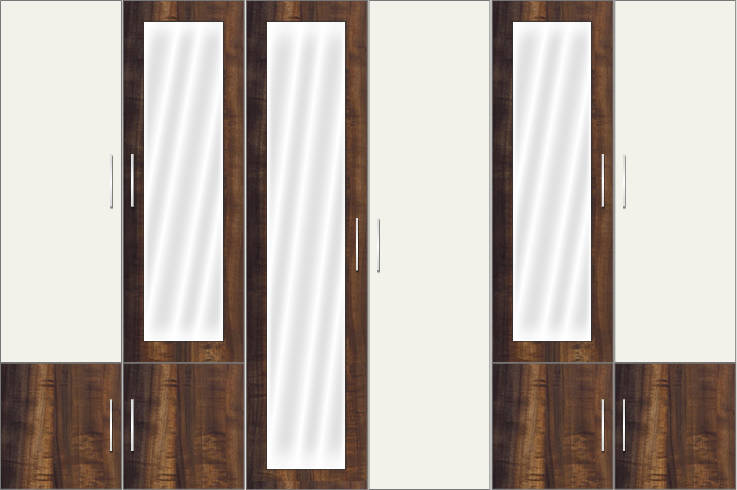 6 Door Wardrobe Design with and mirrors |White metal and Columbian Walnut