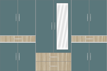 6 Door Wardrobe Design with external drawers and mirrors| Adriatic Blue and Cornsilk Linosa - Design 2