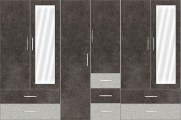 6 Door Wardrobe Design with external drawers and mirrors| Allies Micas and Grey Granite - Design 2
