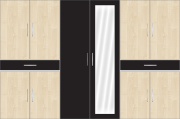 6 Door Wardrobe Design with external drawers and mirrors |Black and Hardrock Maple - Design 1