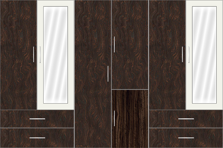 6 Door Wardrobe Design with external drawers and mirrors | Carsima Wood and White Metal