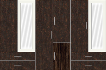6 Door Wardrobe Design with external drawers and mirrors | Carsima Wood and White Metal - Design 2