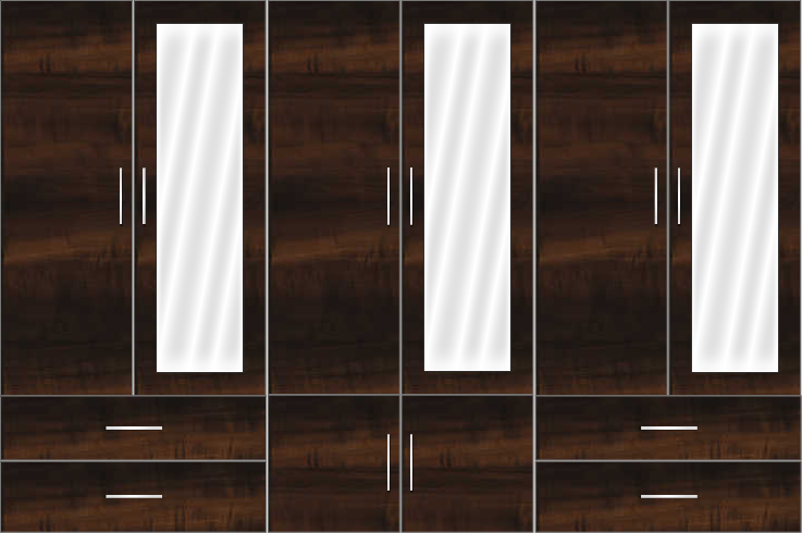 6 Door Wardrobe Design with external drawers and mirrors| Columbian Horizontal Walnut