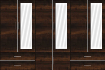 6 Door Wardrobe with external drawers and mirrors| Columbian Horizontal Walnut - Design 1