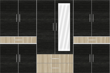 6 Door Wardrobe Design with external drawers and mirrors| Cornsilk Linosa and Twilight Oak - Design 2