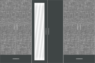 6 Door Wardrobe Design with external drawers and mirrors |Pearl Black and City Scape Cambric - Design 2