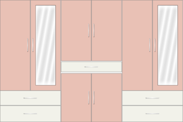 6 Door Wardrobe Design with external drawers and mirrors |White Metal and Rose Geranium - Design 1