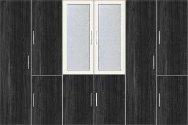 6 Door Wardrobe Design with frosted glass |White Metal and Hinds Black Oak - Design 2