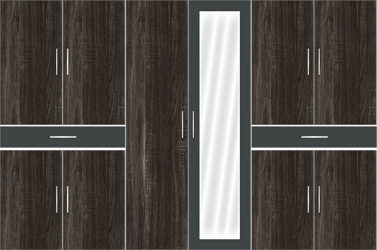 6 Door Wardrobe Design with full mirror and external drawers - Pearl Black and Draintree Oak