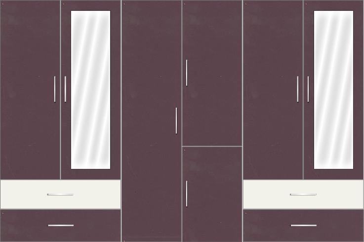 6 Door Wardrobe Design with Mirror and External Drawers | Black Current and Frosty White