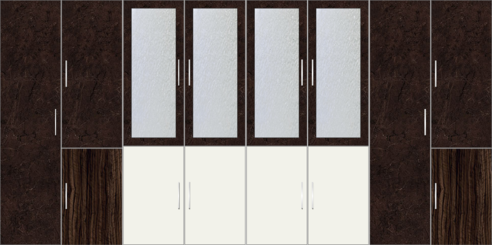 8 Door Wardrobe Design with external drawers and mirrors| Charsima and White Metal - Design 1