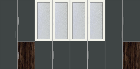 8 Door Wardrobe Design with Frosted Glass and External Drawers |Pearl Black and White - Design 2