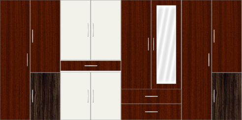 8 Door Wardrobe Design with mirror and drawers| Mahagony and White Metal - Design 1