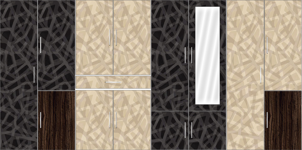 8 Door Wardrobe Design with mirror and external drawers |Trellis Elegant and Corn Yellow Elegant