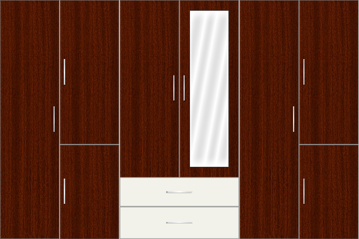 6 Door Wardrobe Design with external drawers and mirrors| Mahagony and White Metal