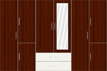 6 Door Wardrobe Design with external drawers and mirrors| Mahagony and White Metal - Design 2